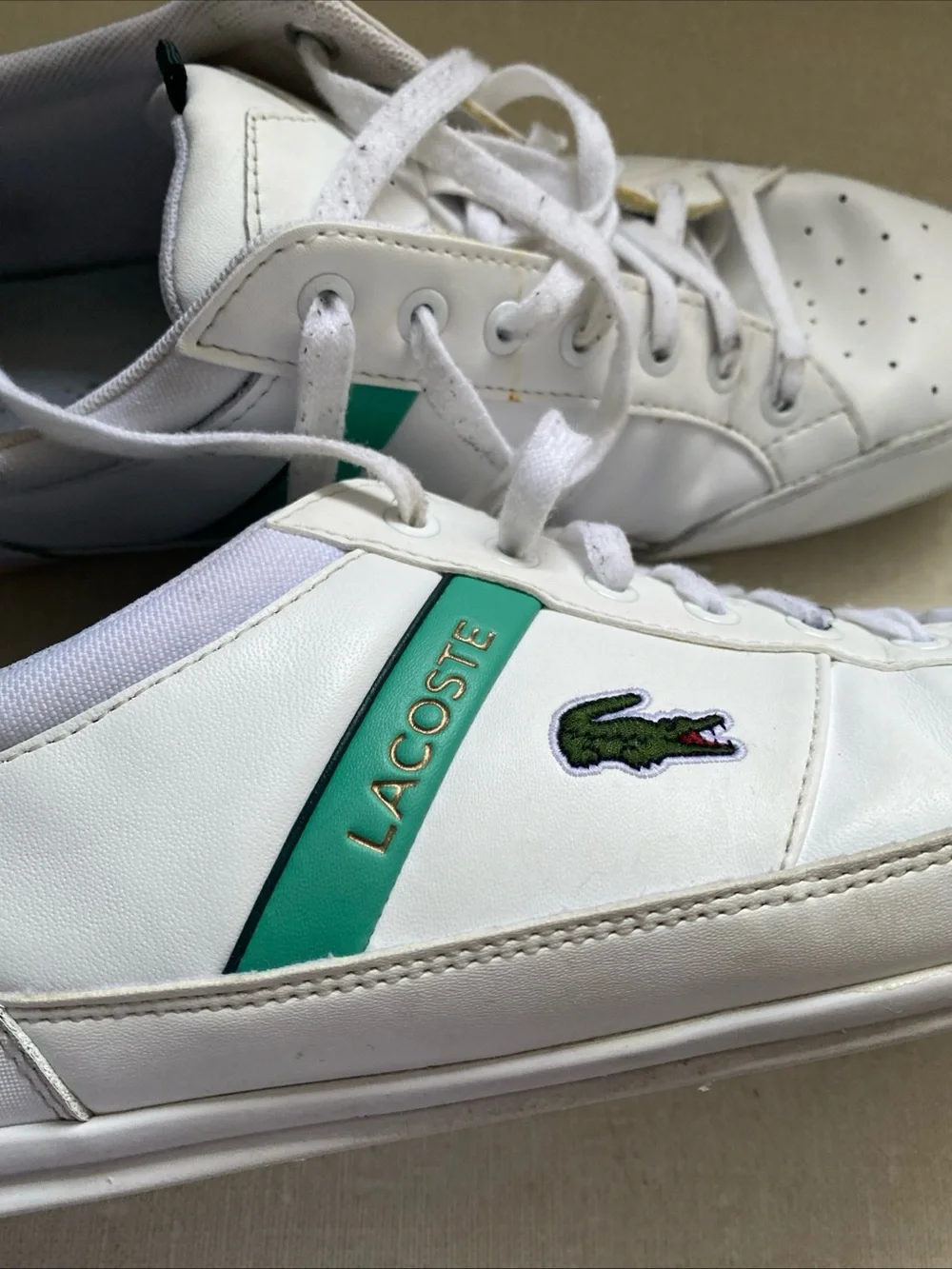Lacoste Men 9.5 Shoes Chaymon 0722 1 White Green Leather Casual Sneakers